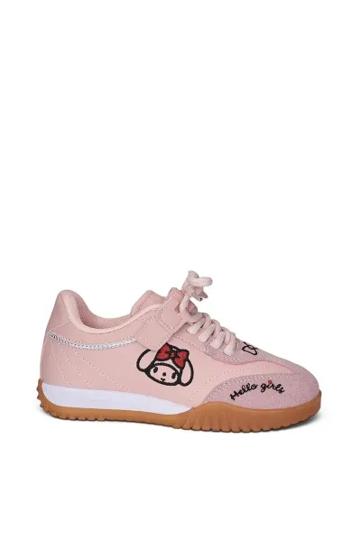 Sevimli Karakter Nakışlı Cırtlı Bağcıklı Kız Çocuk Günlük Sneaker — Açık Pembe