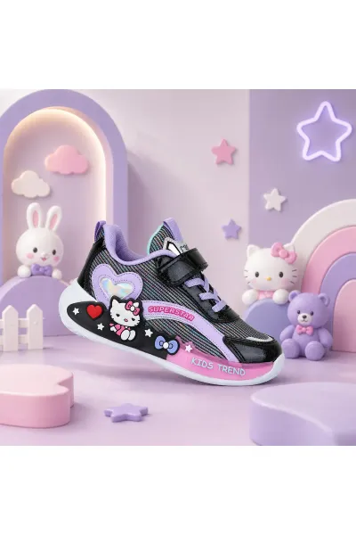 Kız Çocuk Sevimli Figürlü Renkli Günlük Spor Sneaker Ayakkabı — Siyah