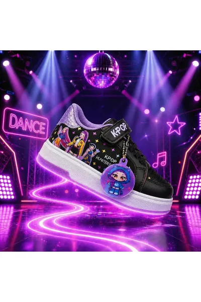 Hunter Huntrix Çizim Baskılı Kız Çocuk Spor Ayakkabısı Sneaker — Siyah Lila