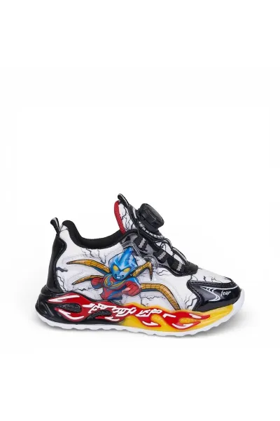 Erkek Çocuk Akıllı Bağcıklı Ateş Desenli Spor Sneaker Ayakkabı