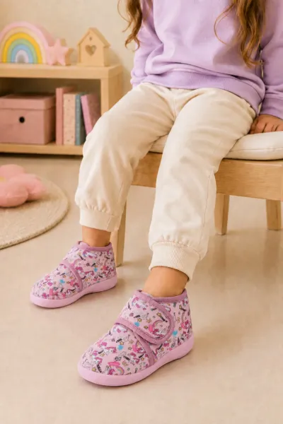 Kız Erkek Çocuk Cırtlı Kreş ve Günlük Panduf — Açık Pembe