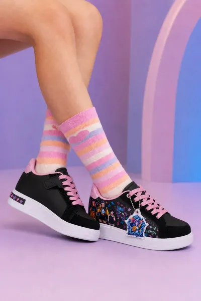 Pop Star Kız Çocuk Aksesuarlı Günlük Sneaker Ayakkabı — Siyah pemnbe