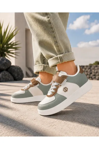 Unisex Çocuk Spor Ayakkabı Cırt Cırtlı Hafif Rahat Günlük Okul Sneaker — Bej Yeşil
