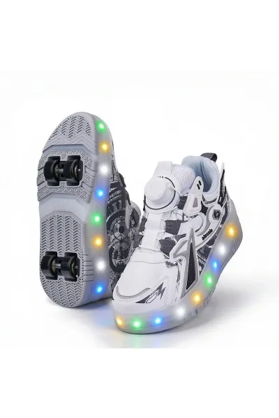 Patenli Işıklı 4 Tekerlekli LED Spor Ayakkabı Sneaker