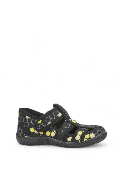 Günlük Unisex Çocuk Desenli Sandalet Kaymaz Taban Keten Cırtlı Ev Okul Kreş Ayakkabı