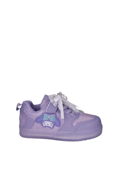 Kız Çocuk Simli Kışlık Okul Ayakkabısı İnci Detaylı Kurdeleli Işıklı Sneaker