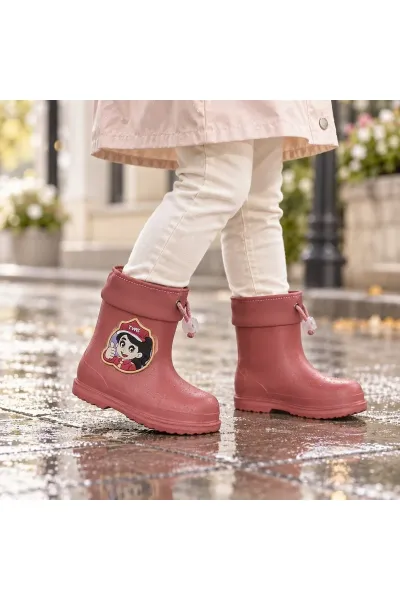 Işıklı Emojili Su Geçirmez Kaymaz Taban Unisex Çocuk Yağmur Çizmesi — Bordo