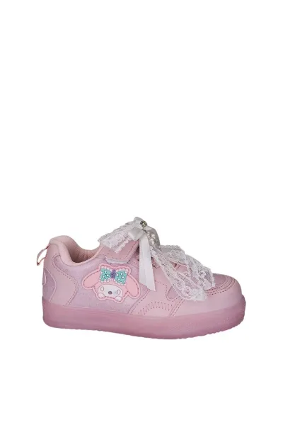 Kız Çocuk Simli Kışlık Okul Ayakkabısı İnci Detaylı Kurdeleli Işıklı Sneaker