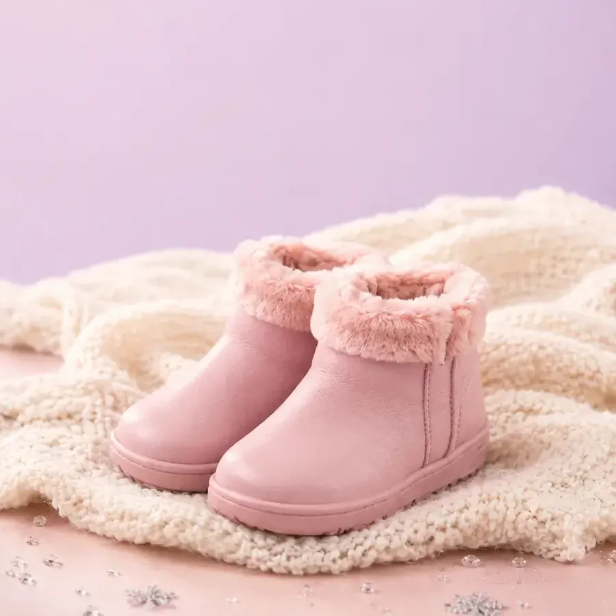 Pudra pembe peluş yakalı çocuk botu