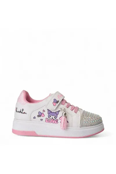 Kromili Kız Çocuk Spor Ayakkabısı Sneaker (1 NUMARA BÜYÜK ALINIZ)(DAR KALIP) — Beyaz Pembe