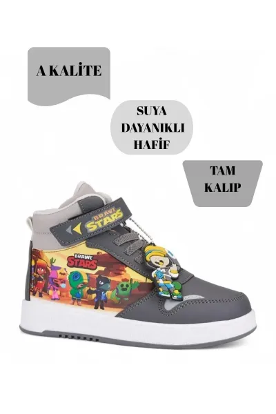 Stars Baskılı Erkek Çocuk Spor Ayakkabısı, Sneaker — Füme