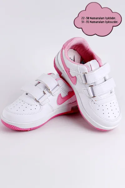 Işıklı Bebek ve Çocuk Ortopedik Destekli Sneaker Pembe-Beyaz