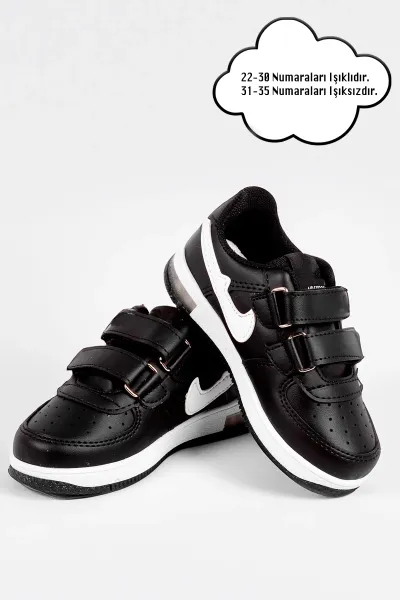 Işıklı Bebek ve Çocuk Ortopedik Destekli Sneaker Siyah-Beyaz