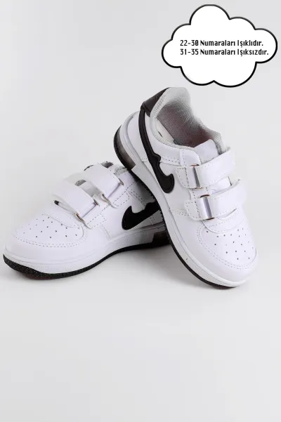 Işıklı Bebek ve Çocuk Ortopedik Destekli Sneaker Beyaz-Siyah