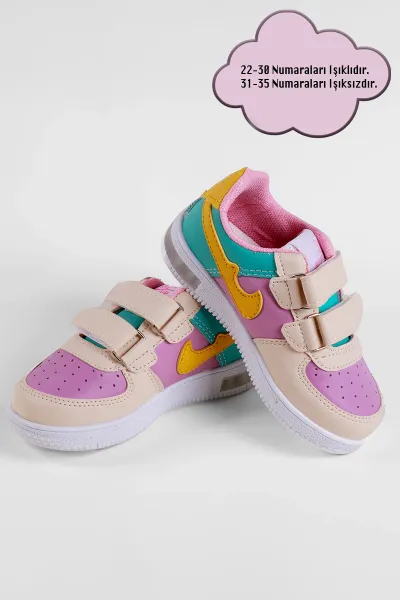 Işıklı Çocuk Ortopedik Destekli Sneaker  Krem-Mor-Sarı