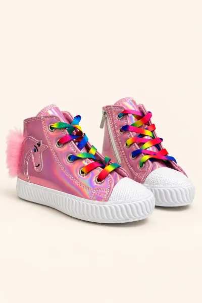Manifest, Unicorn Baskılı Kız Çocuk Işıklı Sneaker.Spor Ayakkabı Pembe
