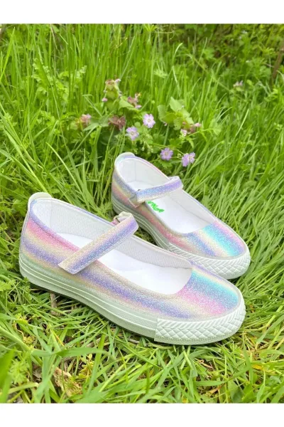Gökkuşağı Cırtlı, Önü Açık Kız Çocuk Spor Ayakkabısı Sneaker — GökkuşağıÖnüAçık