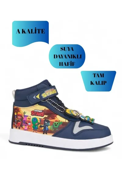 Stars Baskılı Erkek Çocuk Spor Ayakkabısı, Sneaker — Lacivert