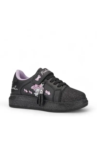 KUROMİ KIZ ÇOCUK SİMLİ SNEAKER — Siyah