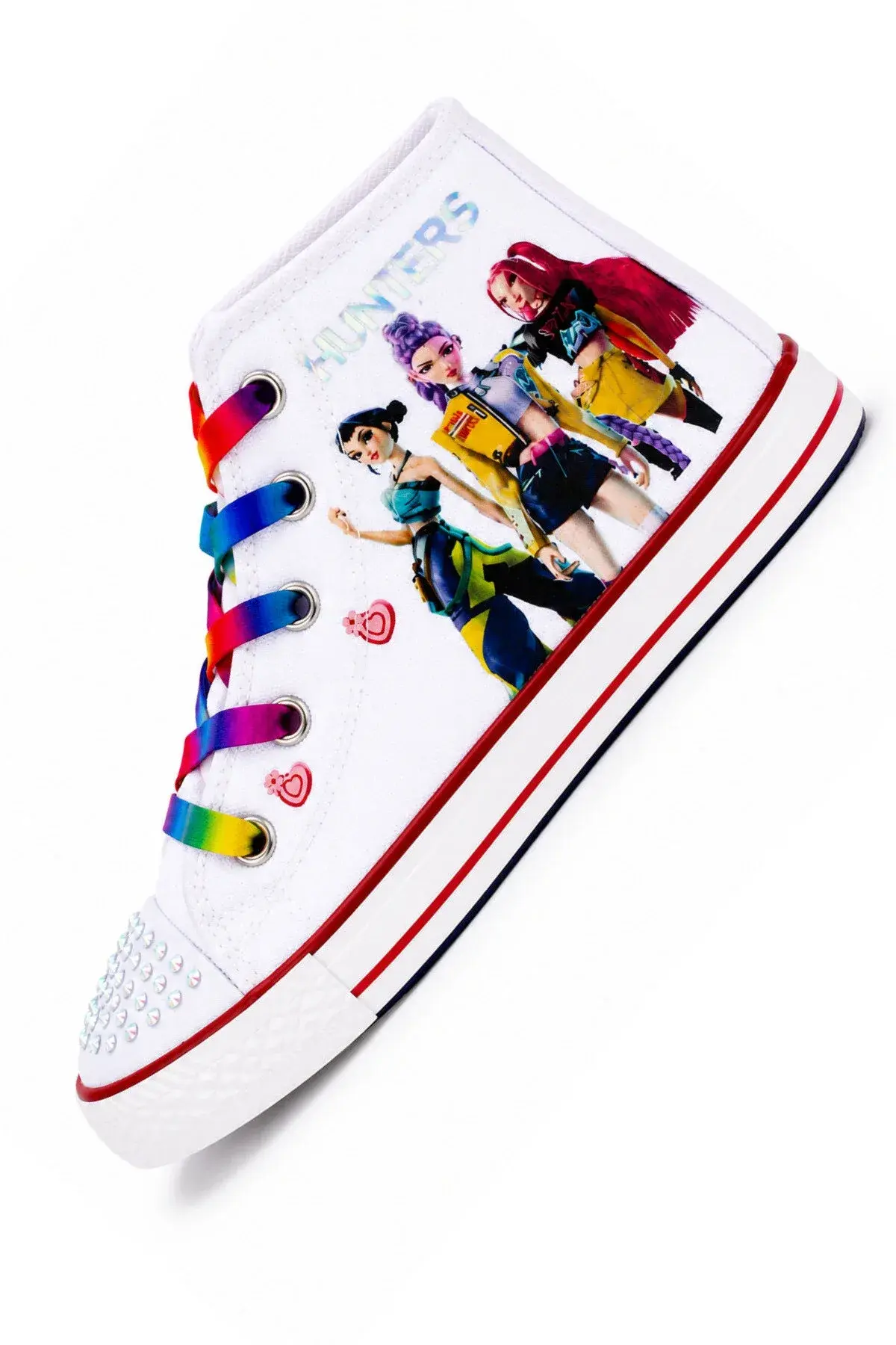 K-Pop Temalı Baskılı Kız Çocuk Sneaker, Fermuarlı ve Bağcıklı — Beyaz 4