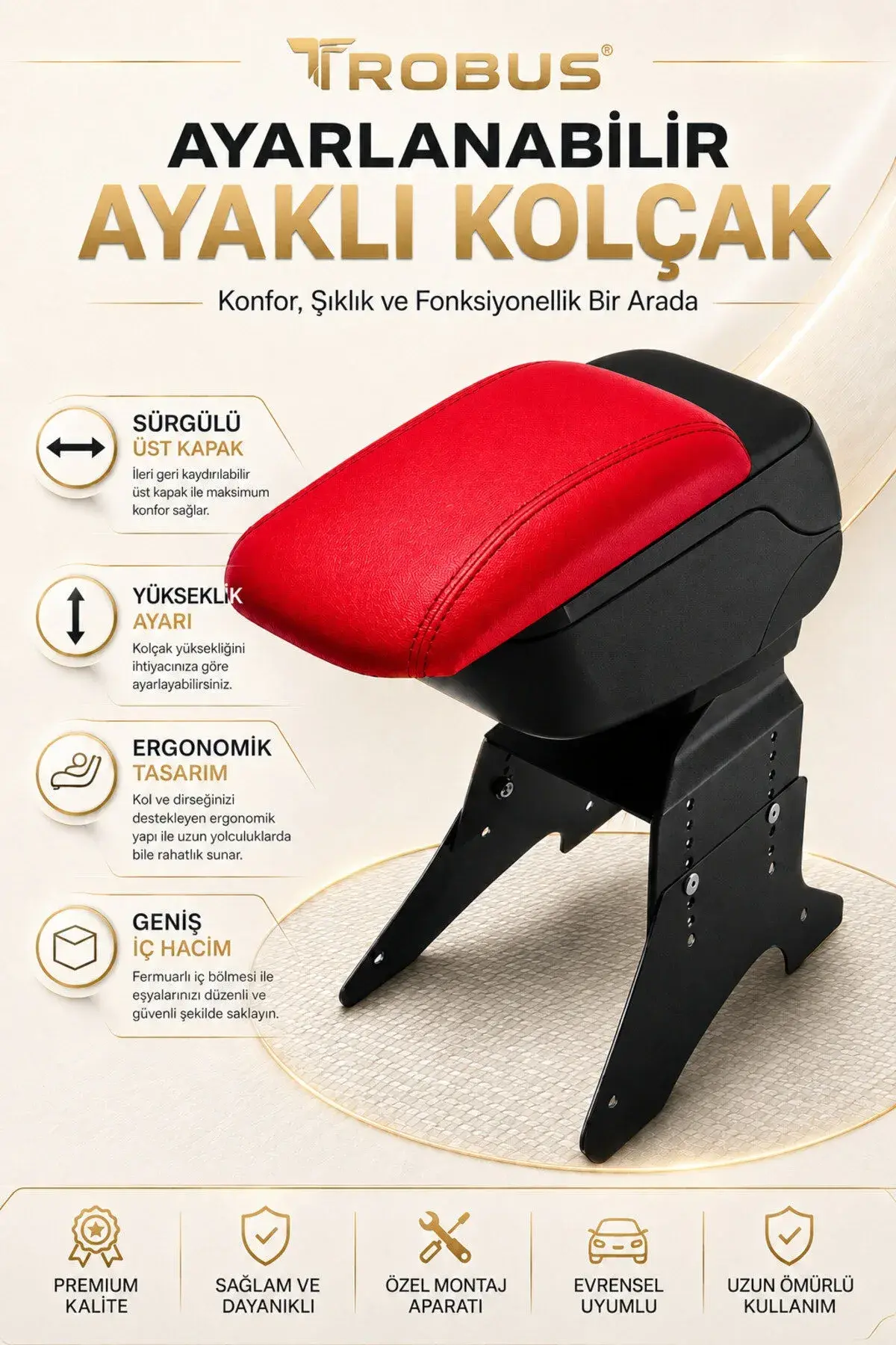 Ayaklı Sürgülü Kolçak – Metal Ayaklı, Yükseklik Ayarlı Kırmızı (1)
