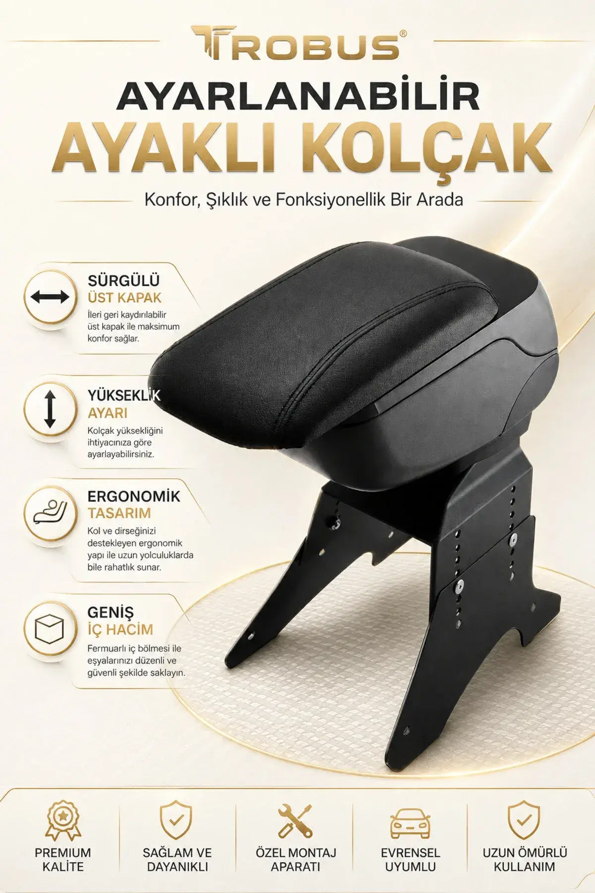 Ayaklı Sürgülü Kolçak – Metal Ayaklı, Yükseklik Ayarlı Siyah (1)