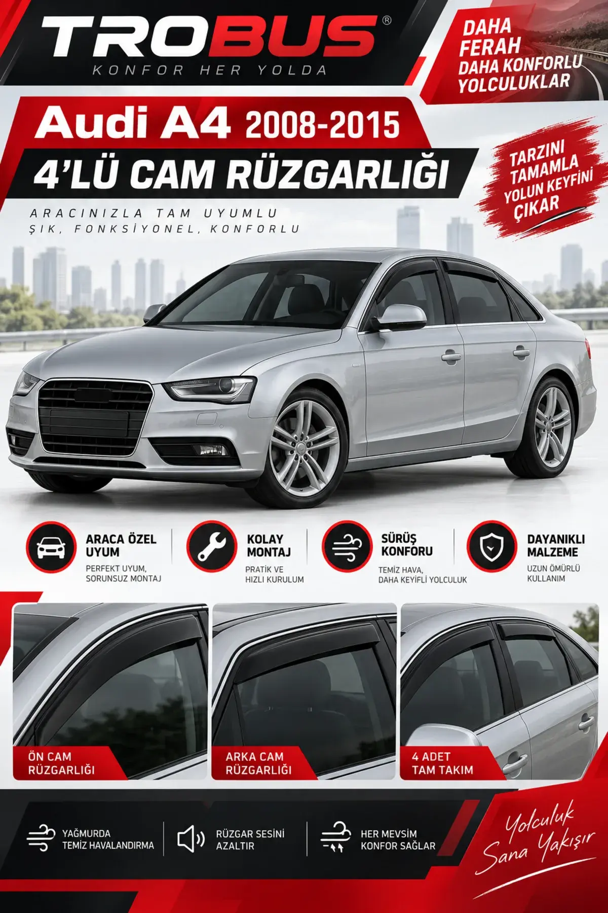 Audi A4 Sedan (2008-2015) B8 Kasa Cam Rüzgarlığı 4'lü (1)