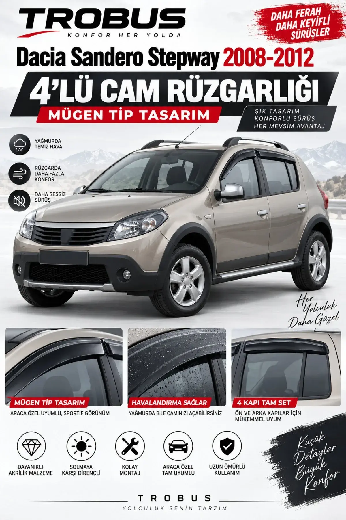 Dacia Sandero ve Stepway (2008-2012) Cam Rüzgarlığı 4'lü (1)