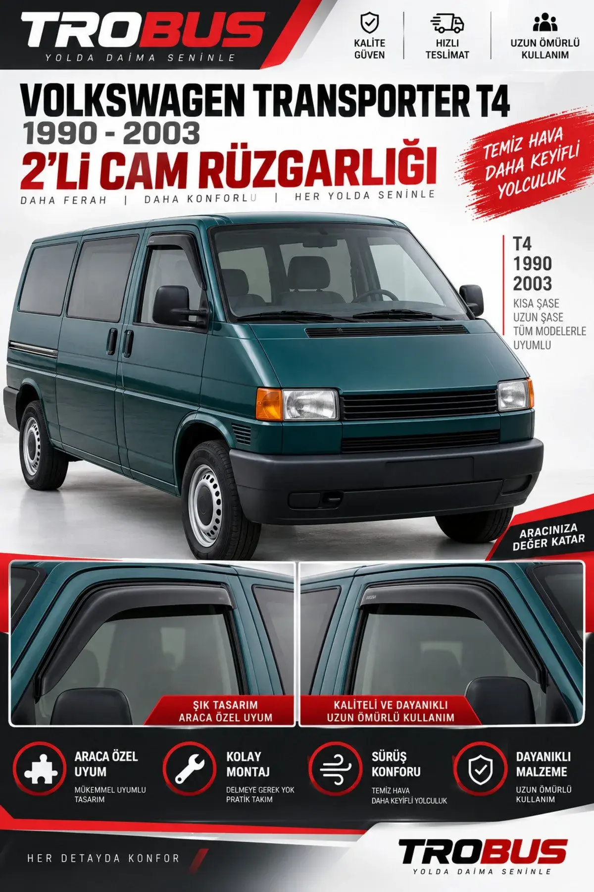 Volkswagen Transporter T4 Caravelle (1991-2003) Cam Rüzgarlığı 2'li (1)