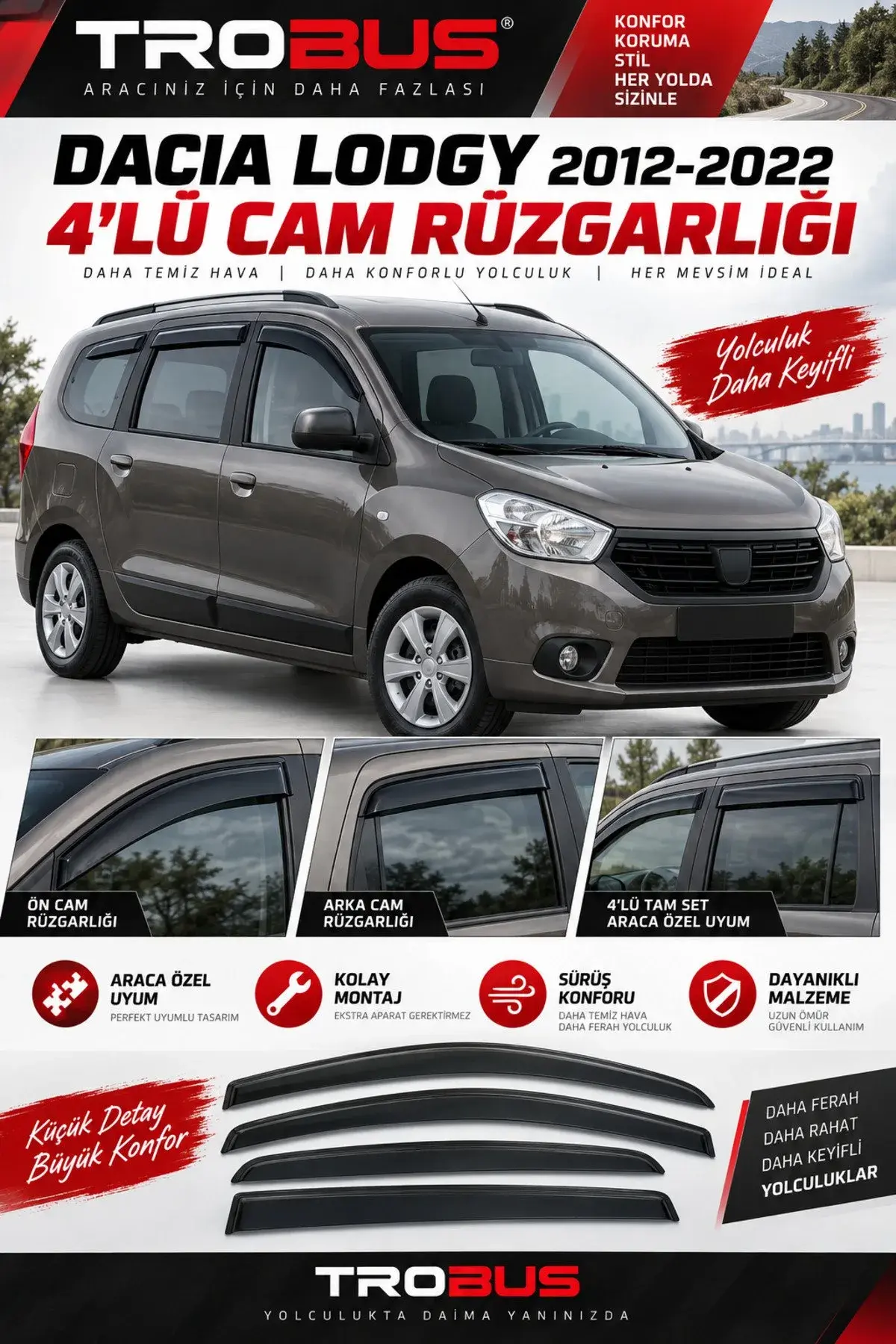 Dacia Lodgy ve Lodgy Stepway (2012-2022) (5 ve 7 Kişilik) Cam Rüzgarlığı 4'lü (1)