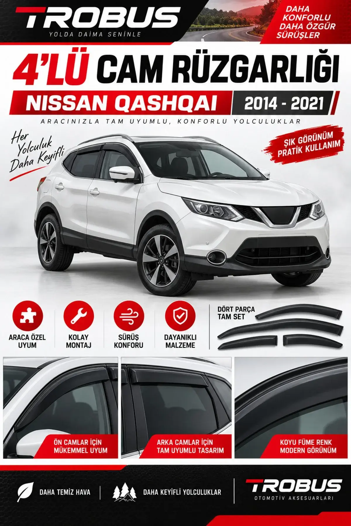 Nissan Qashqai J11 (2014-2021) Cam Rüzgarlığı 4'lü (1)