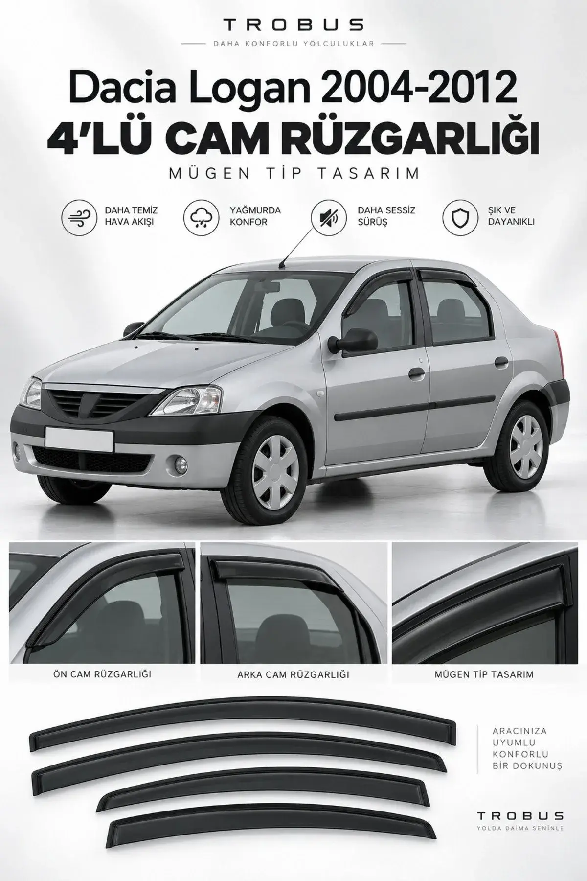Dacia Logan Van ve MCV (2006-2012) Ticari Kasa Cam Rüzgarlığı 4'lü (1)