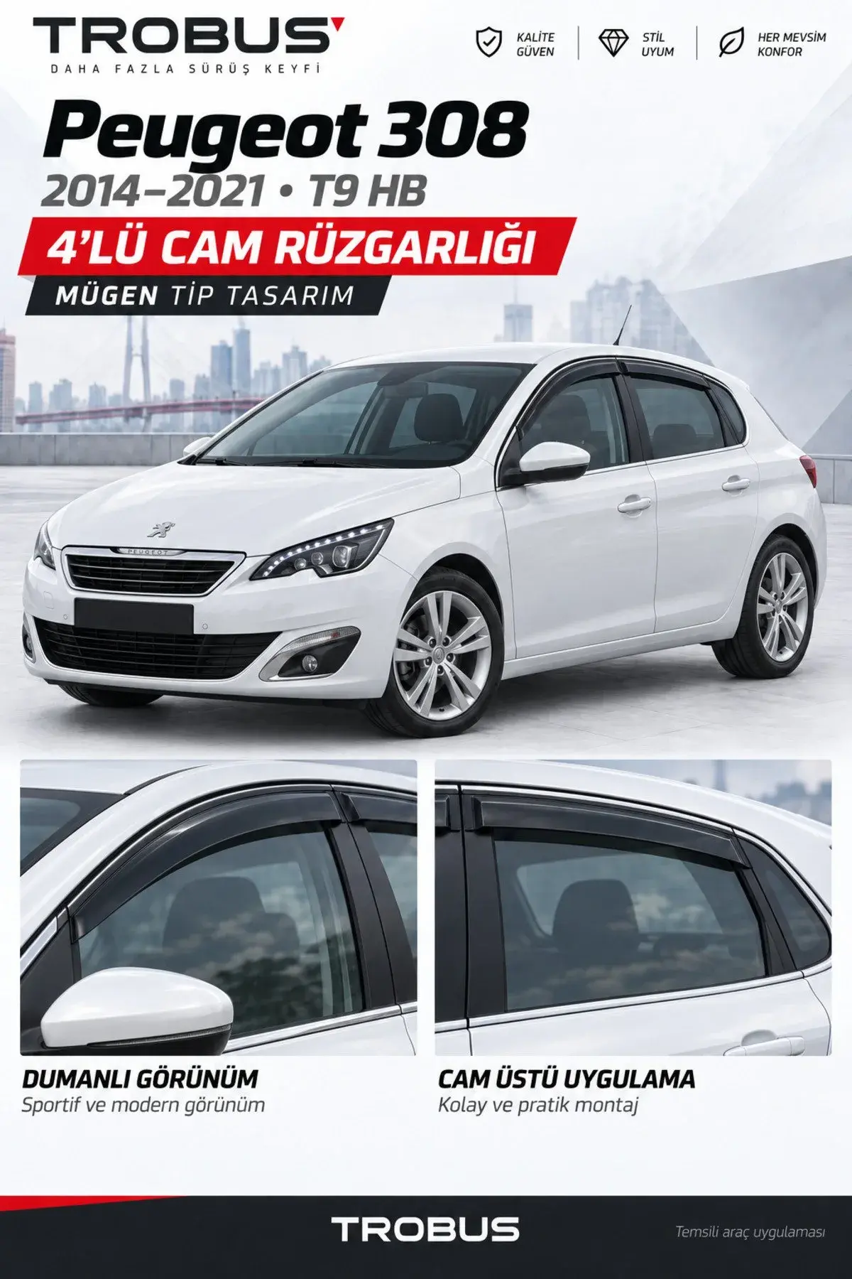 Peugeot 308 (2014-2021) Cam Rüzgarlığı 4'lü (1)