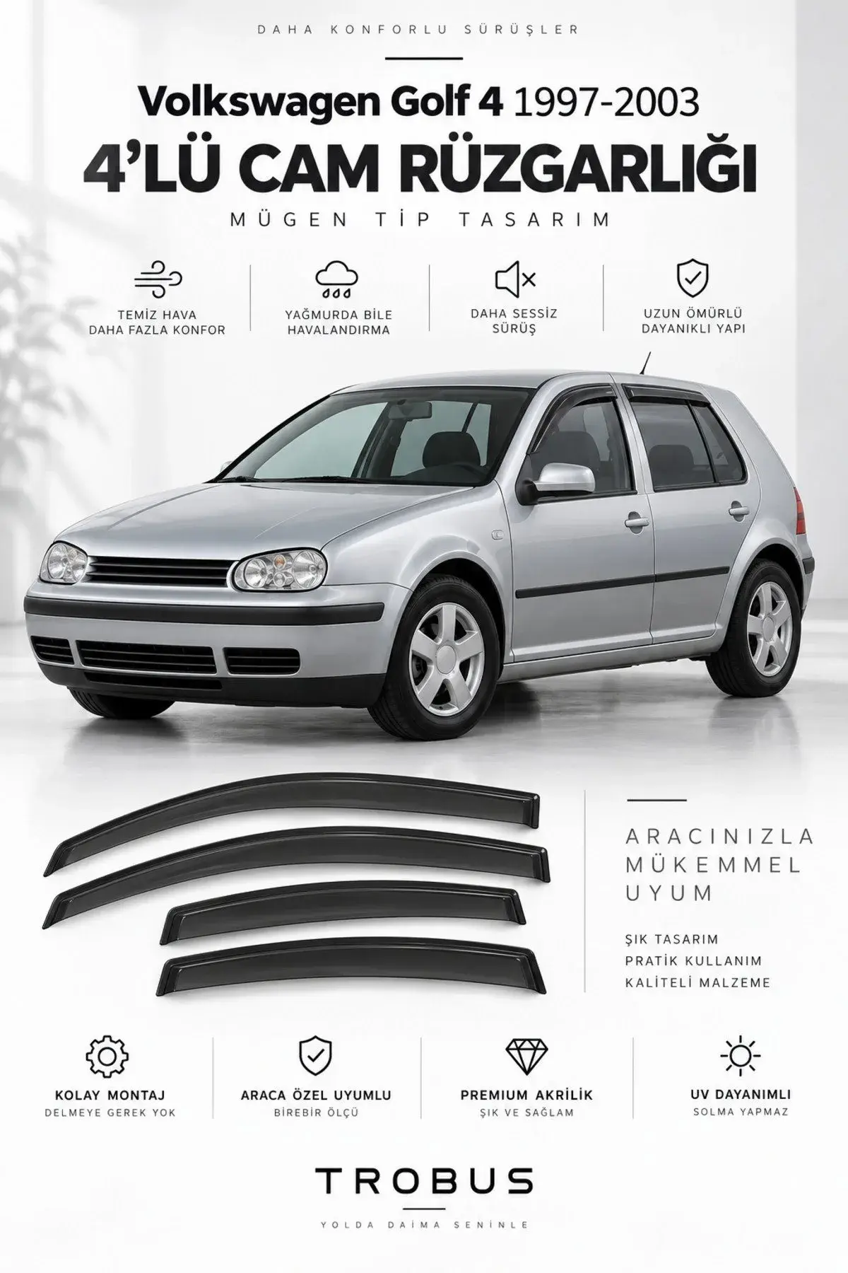 Volkswagen Golf 4 (1997-2003) Cam Rüzgarlığı 4'lü (1)