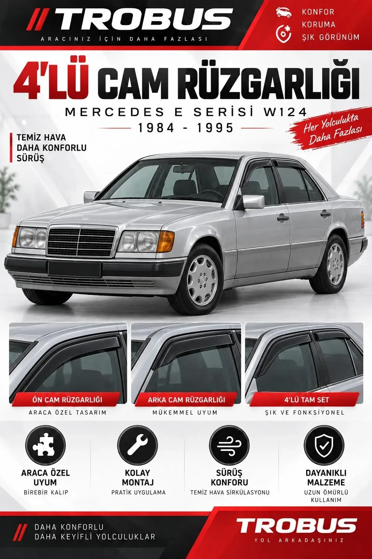 Mercedes E Serisi E200 W124 (1985-1995) Cam Rüzgarlığı 4'lü (1)