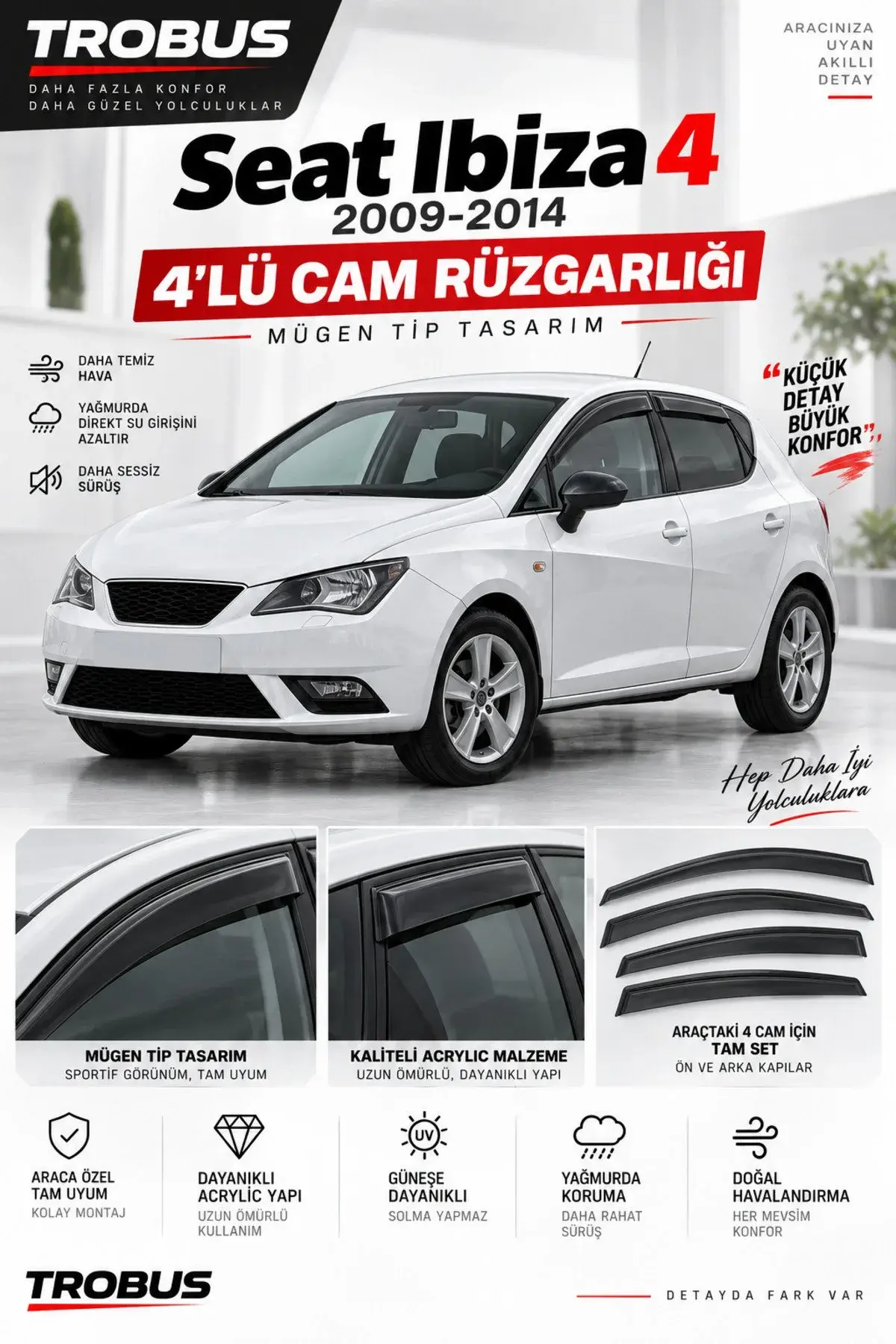 Seat Ibiza 4 HB – ST (2009-2017) Cam Rüzgarlığı 4'lü (1)