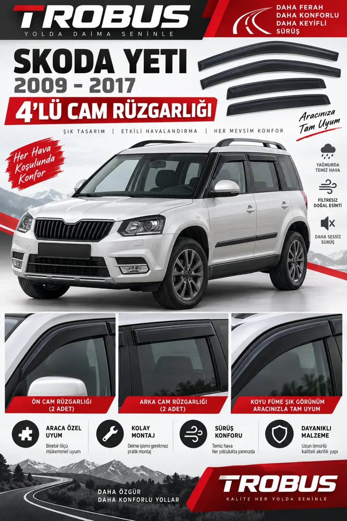 Skoda Yeti (2009-2017) Cam Rüzgarlığı 4'lü (1)