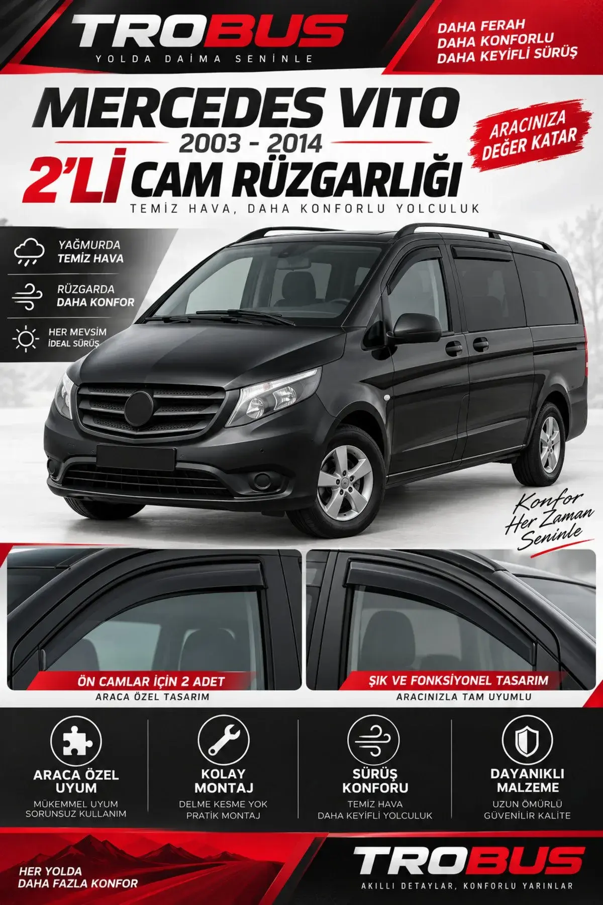 Mercedes Vito - Viano (2004-2014) Cam Rüzgarlığı 2'li (1)