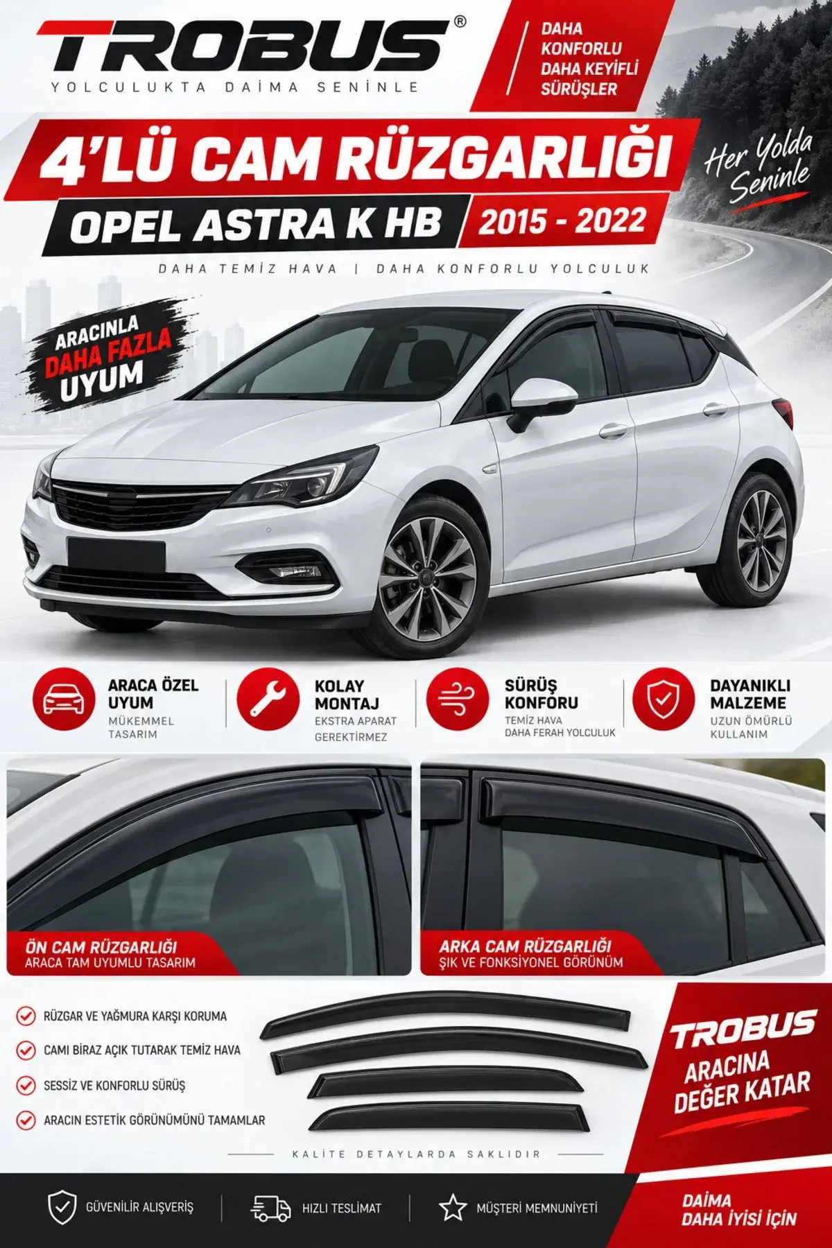 Opel Astra K (2015-2022) Cam Rüzgarlığı 4'lü (1)