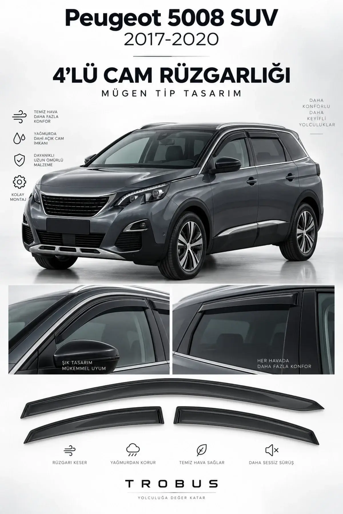 Peugeot 5008 (2017 ve Sonrası) Cam Rüzgarlığı 4'lü (1)