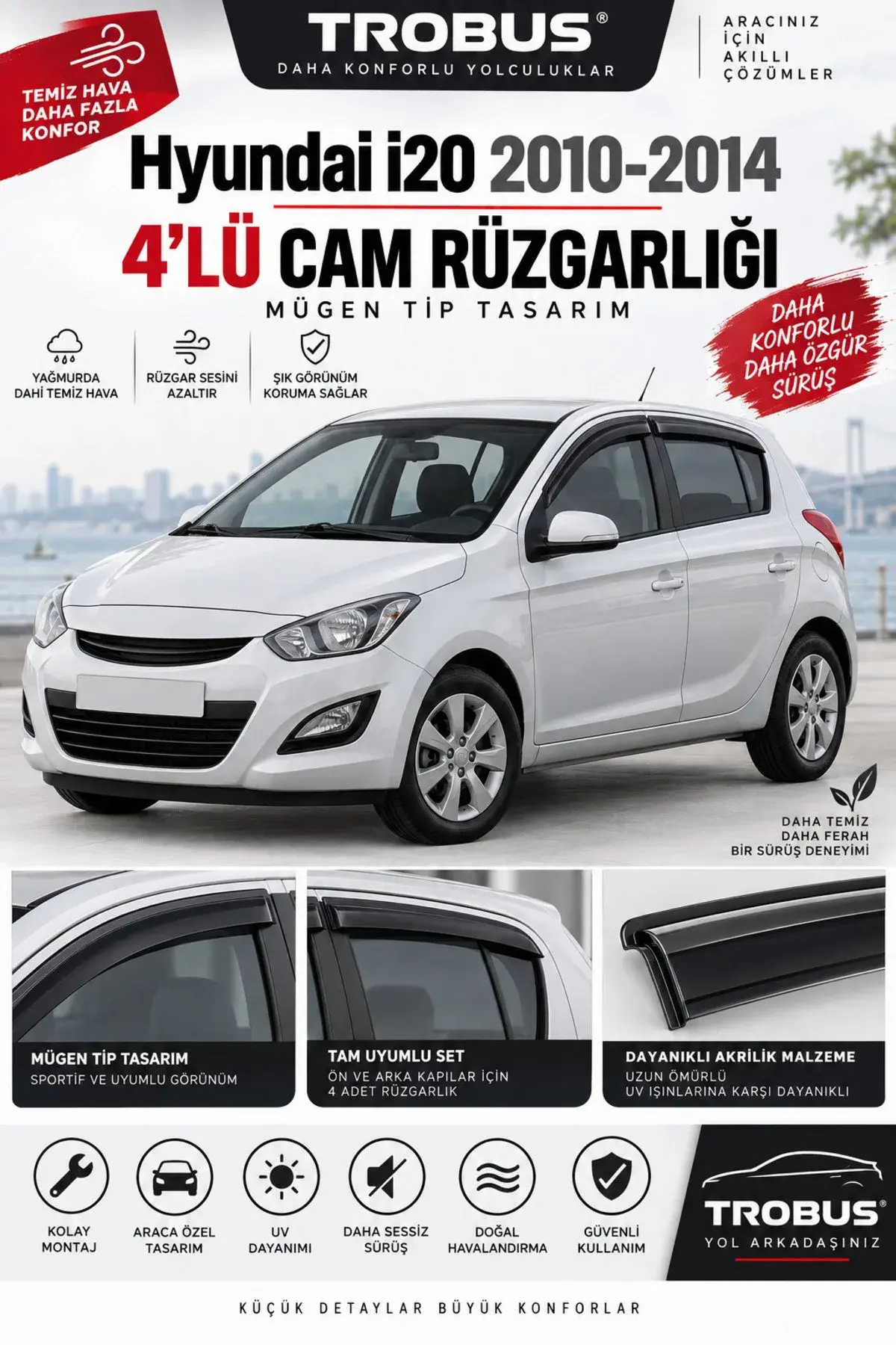 Hyundai i20 (2009-2014) Cam Rüzgarlığı 4'lü (1)