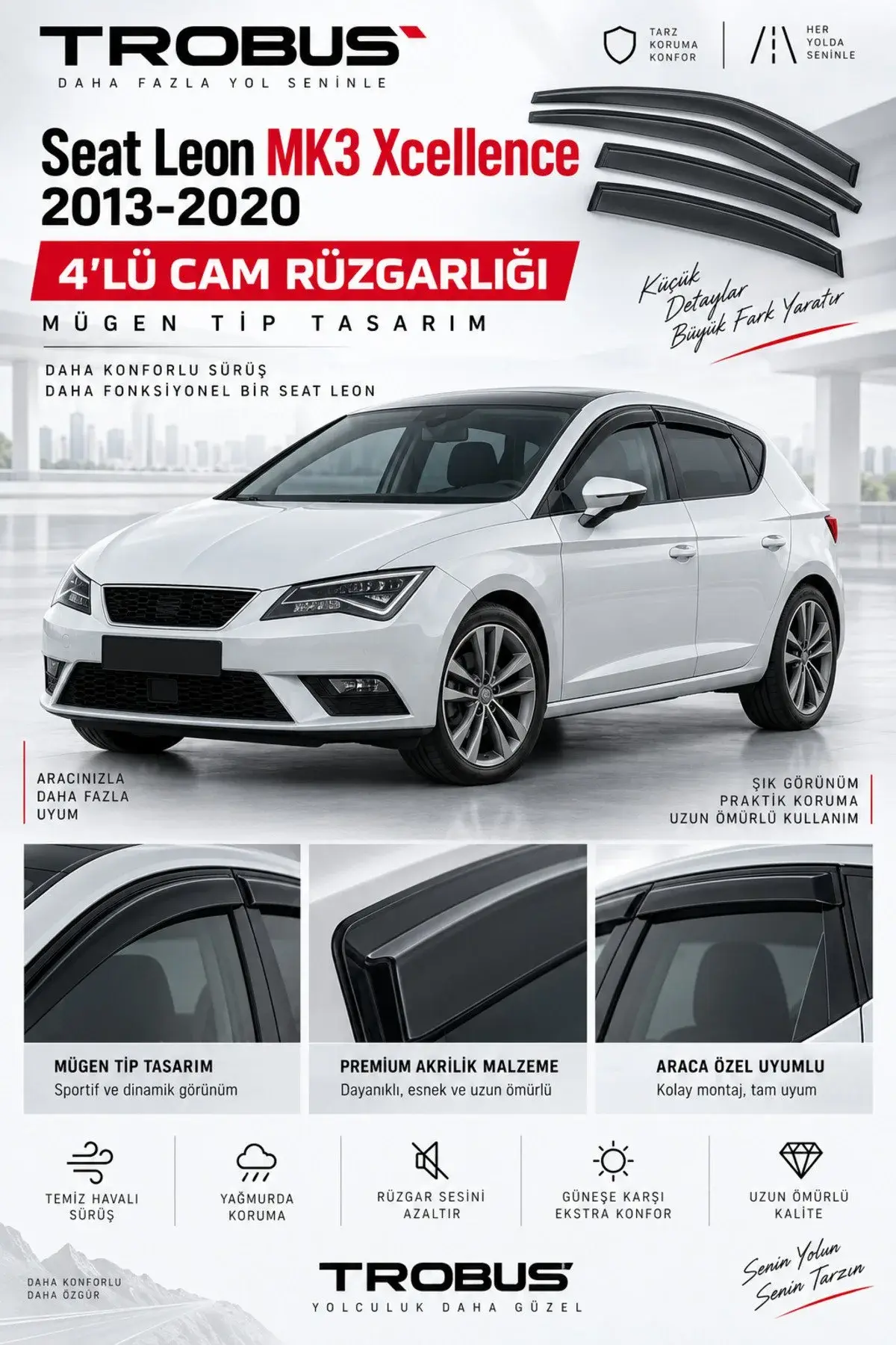 Seat Leon (MK3) (2013-2020) Cam Rüzgarlığı 4'lü (1)