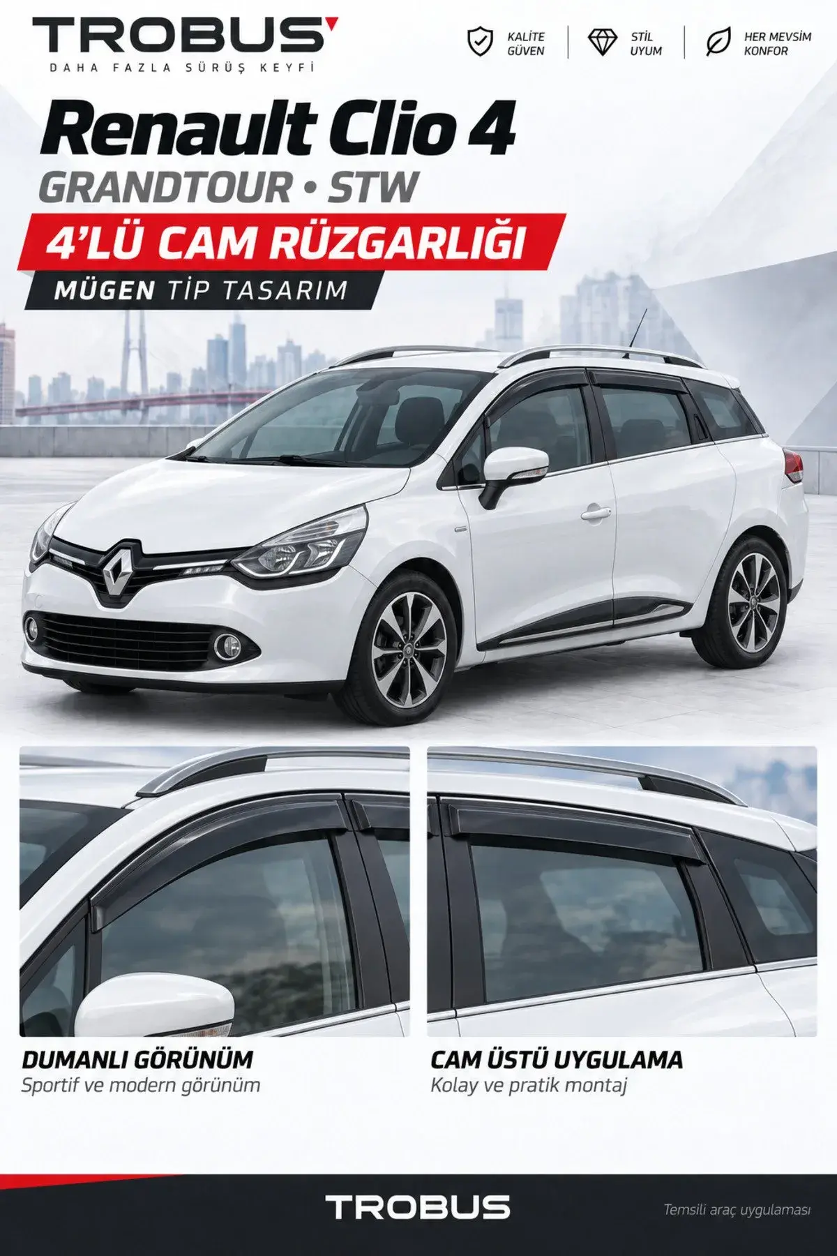 Renault Clio 4 STW (2012-2019) Cam Rüzgarlığı 4'lü (1)