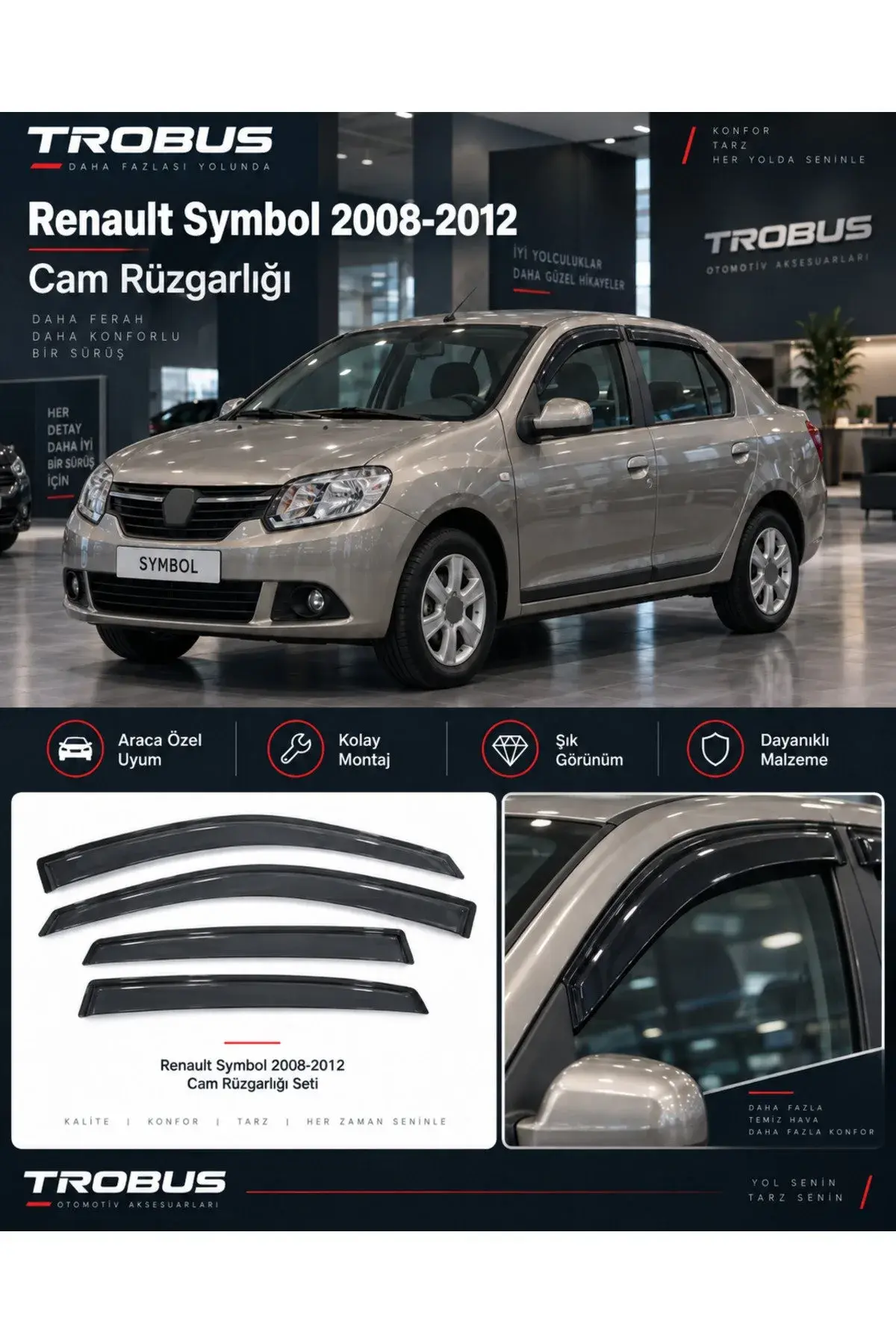 Renault Symbol (2008-2012) Cam Rüzgarlığı 4'lü (1)