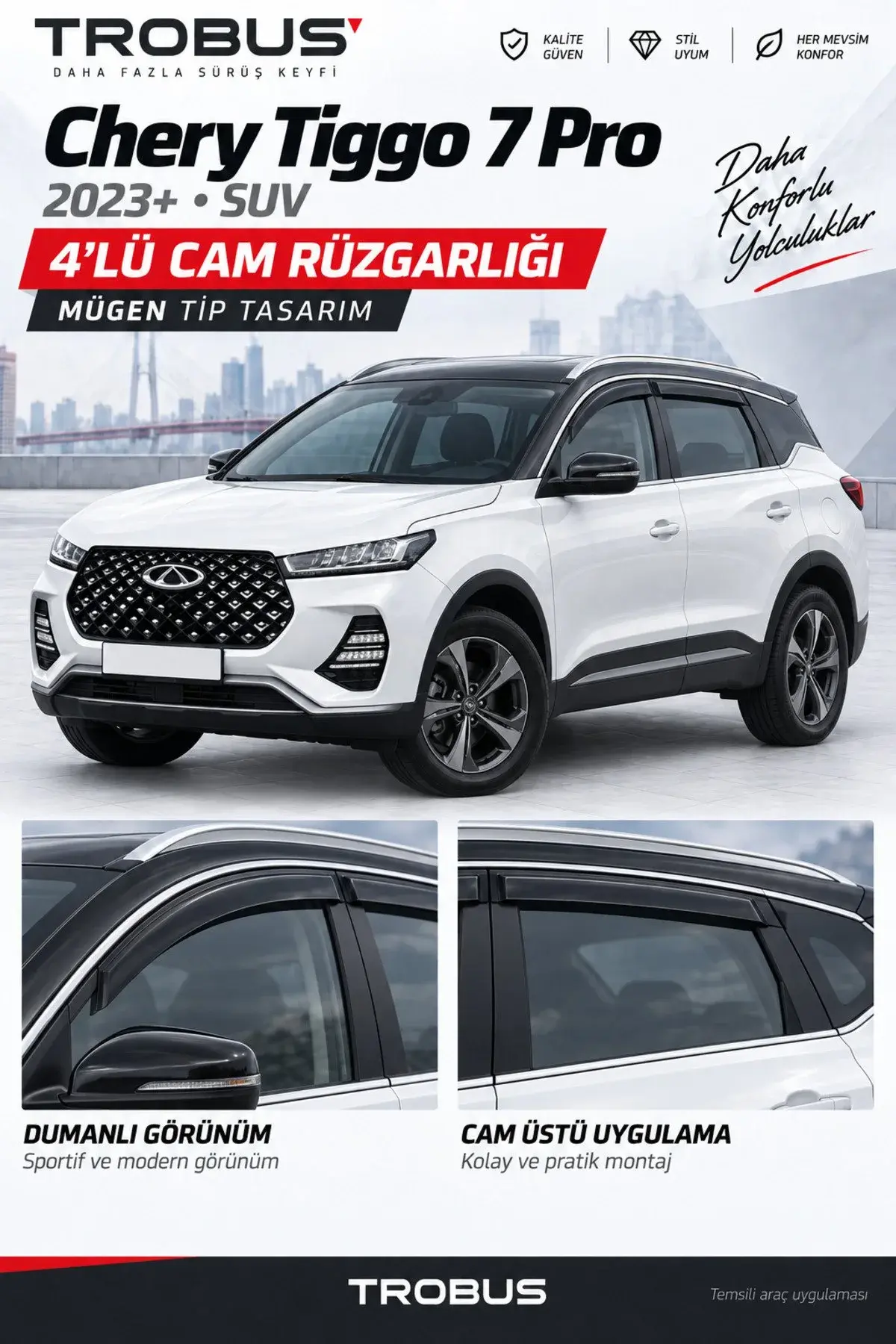 Chery Tiggo 7 Pro / Pro Max (2023 ve Sonrası) Cam Rüzgarlığı 4'lü (1)