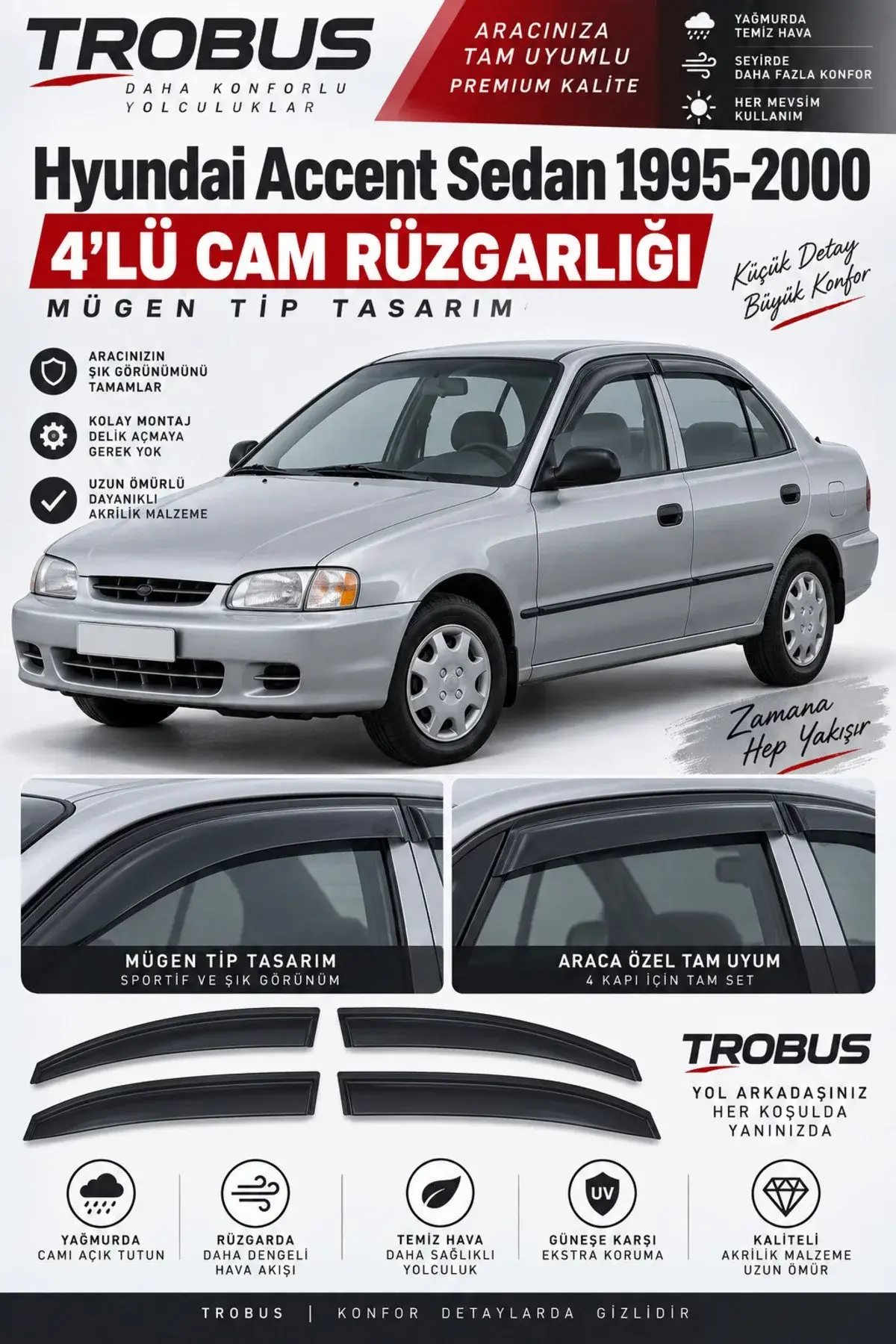 Hyundai Accent (1996-2000) Cam Rüzgarlığı 4'lü (1)