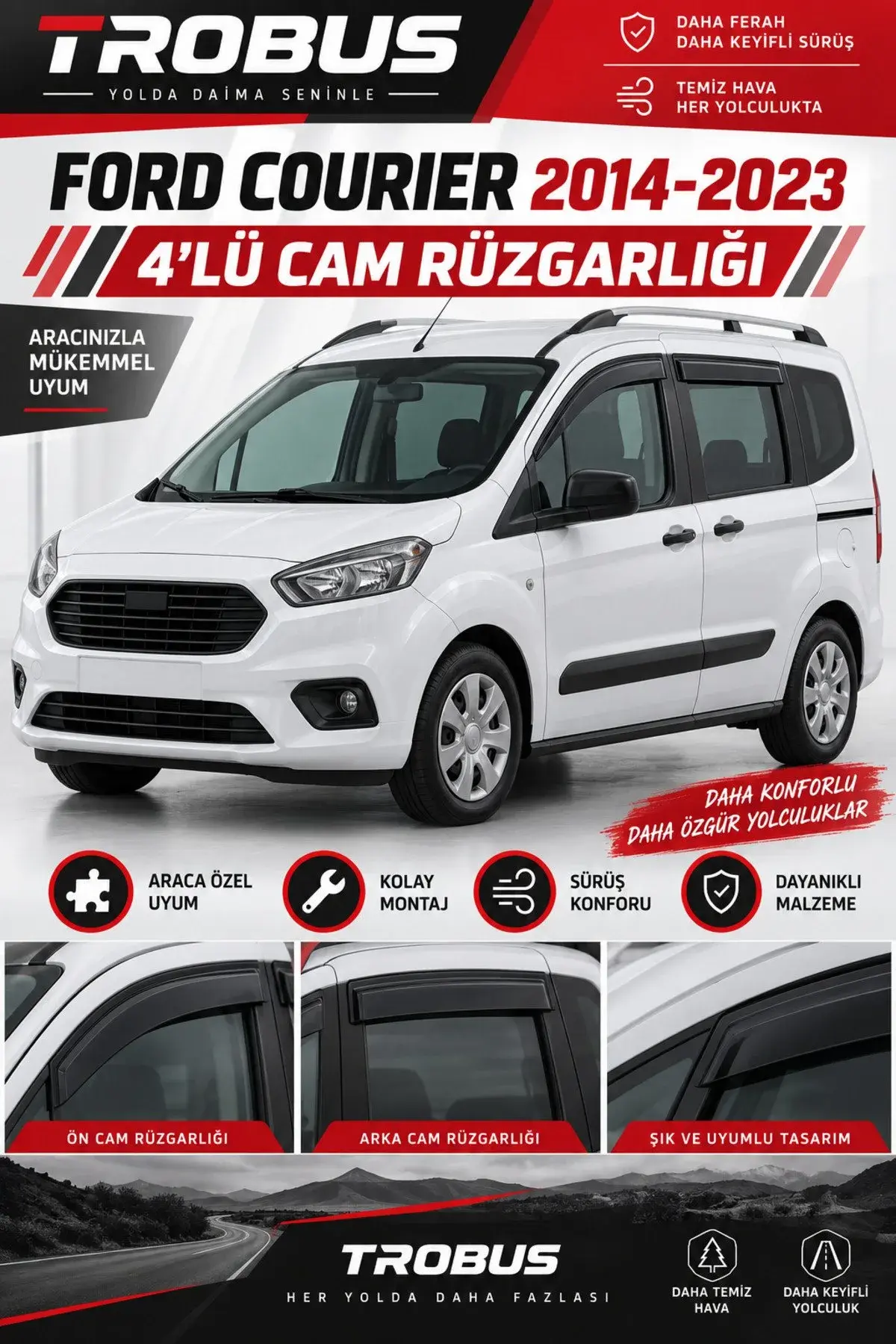 Ford Courier (2014-2023) Binek Cam Rüzgarlığı 4'lü (1)