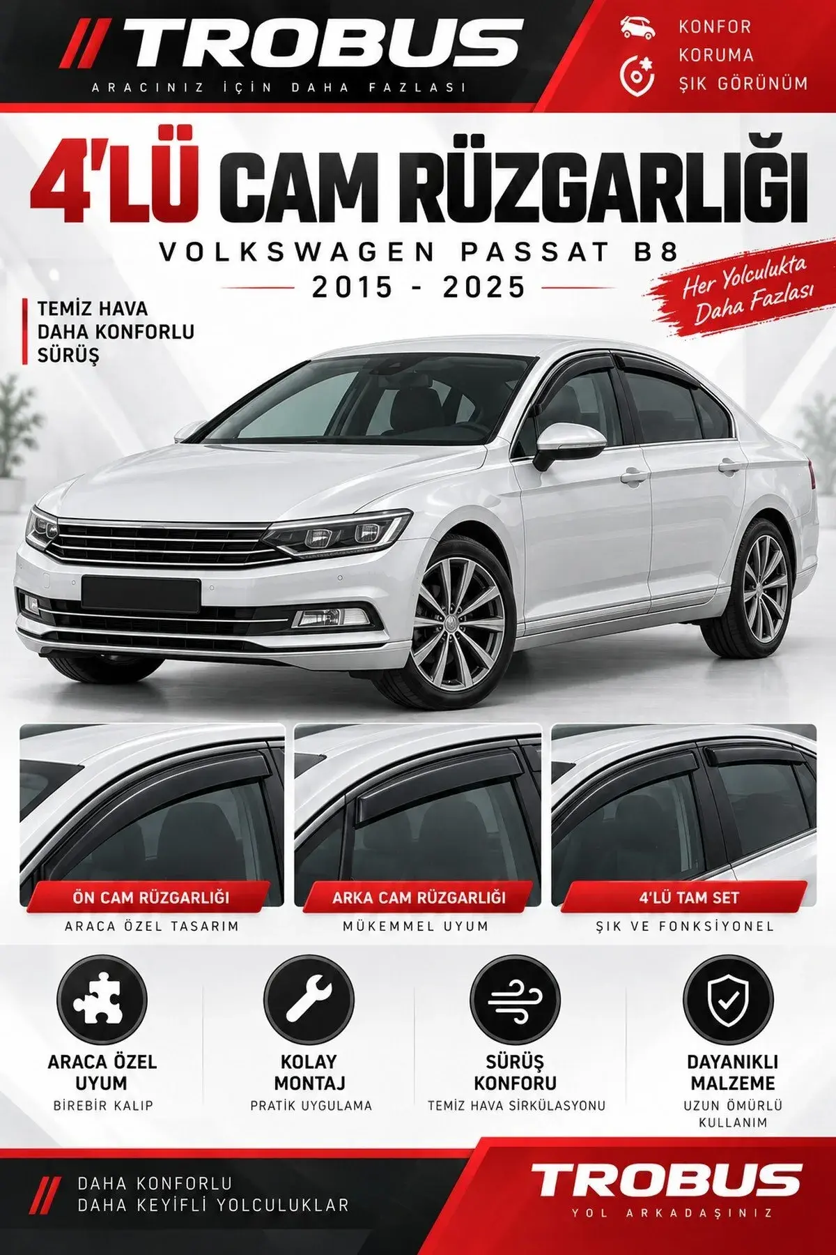 Volkswagen Passat B8-B8.5 (2015 ve Sonrası) Cam Rüzgarlığı 4'lü (1)