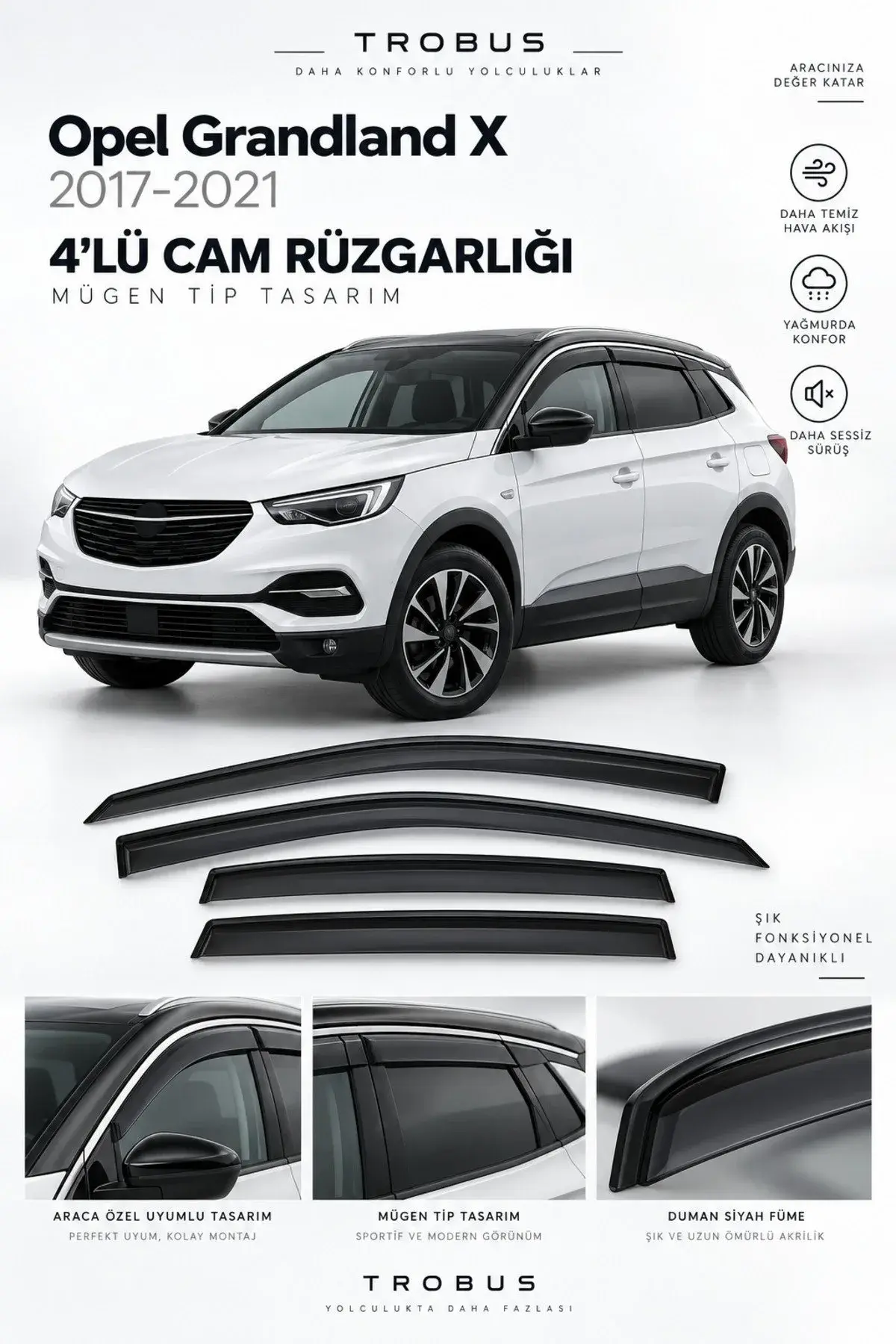 Opel Grandland X / Grandland (2017-2024) Cam Rüzgarlığı 4'lü (1)