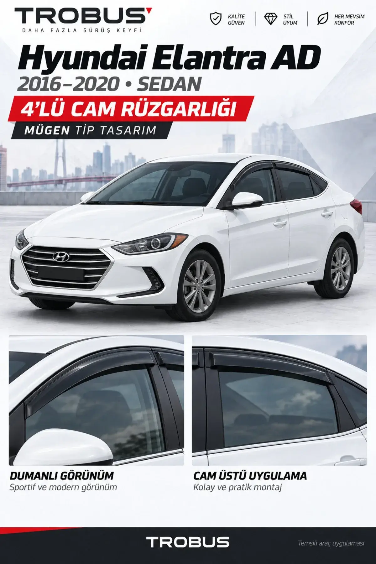 Hyundai Elantra AD Kasa (2016-2020) Cam Rüzgarlığı 4'lü (1)